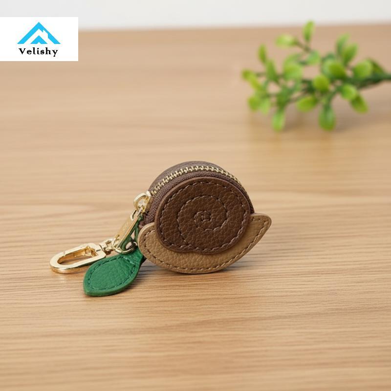 Velishy Funky Snail Design Ví đựng tiền xu bằng da PU có móc khóa Món quà độc đáo để lưu trữ tiền xu