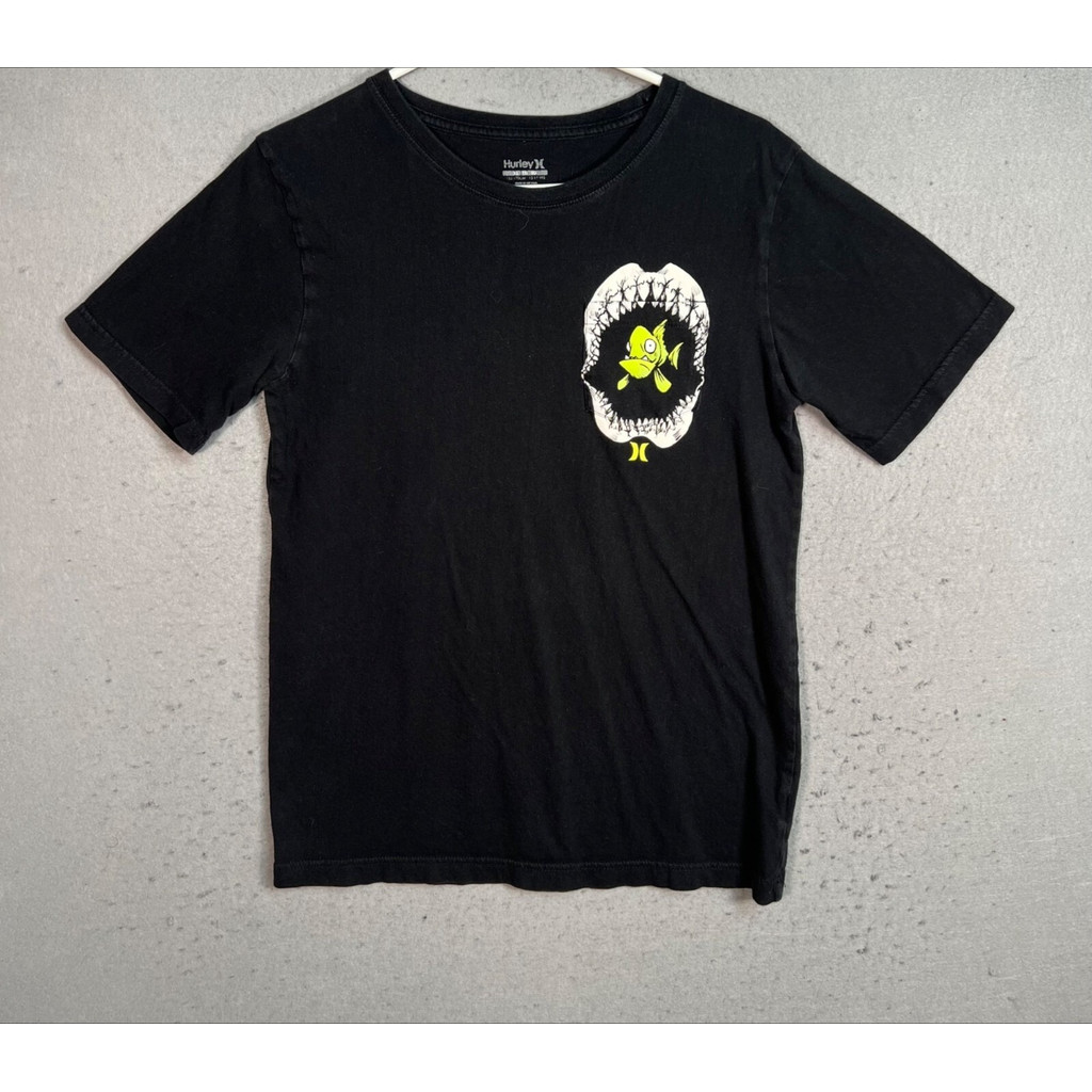 Hurley Họa Tiết Đen Áo Thun Cá Mập Thiết Kế Nam Tay Ngắn