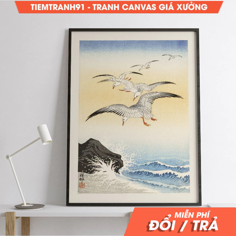 Tranh treo tường, Japanese Ukiyo-e Poster Ohara Koson - Seagulls 1910 Poster, Japanese Art, Japan Wo
