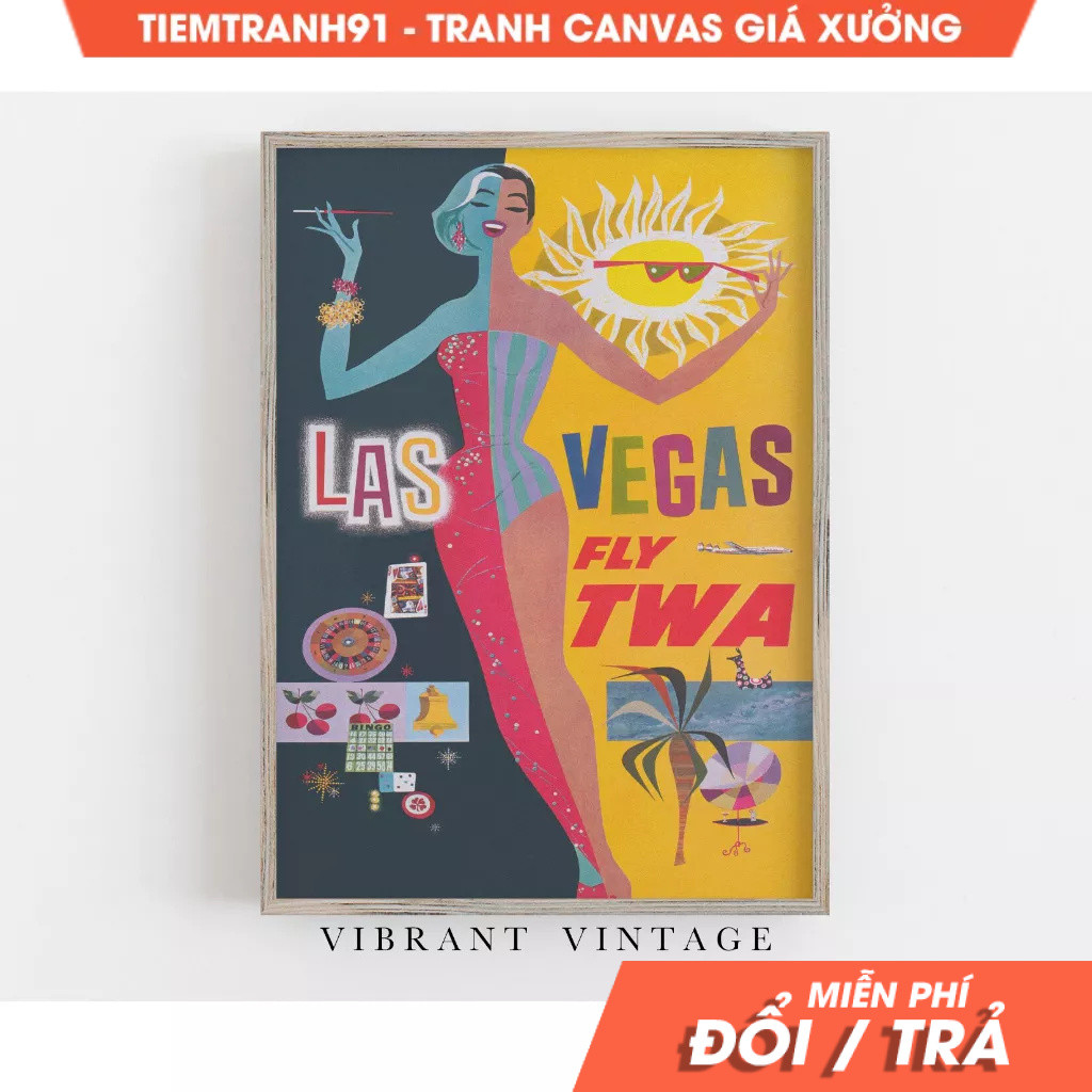 Tranh treo tường, Las Vegas Print, Las Vegas Wall Art, Vintage Poster Art, Colorful Wall Art, tặng k