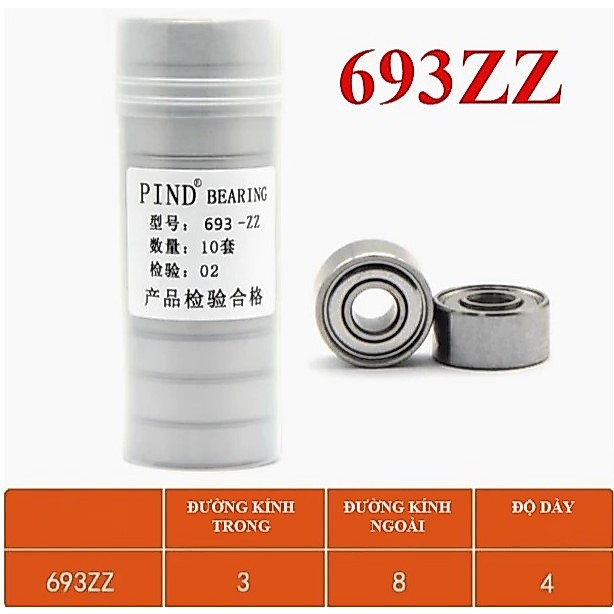 ⚙️Vòng Bi 693ZZ (3x8x4mm) – Bạc Đạn Mini 2 Nắp Sắt Chống Bụi, Quay Êm, Độ Chính Xác Cao