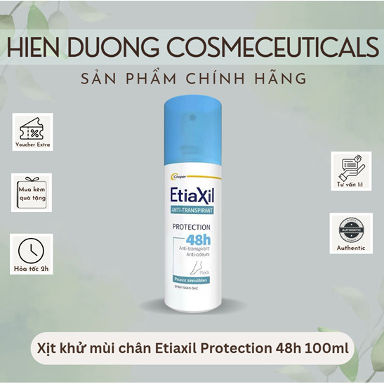 [Hàng Công Ty] Xịt khử mùi chân Etiaxil Protection 48h 100ml | Giảm tiết mồ hôi, khử mùi hiệu quả