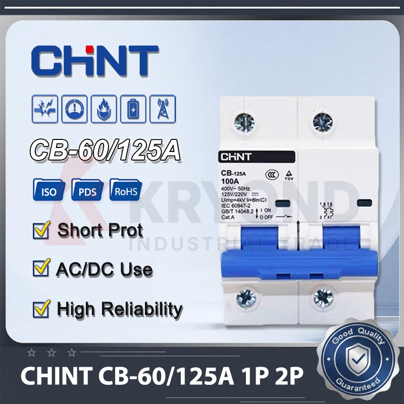 CHINT AC + DC CB-60A CB-125A CB-60G CB-125G Bộ ngắt mạch MCB Xe điện quang điện CB-60A 1P 2P 16A 63A