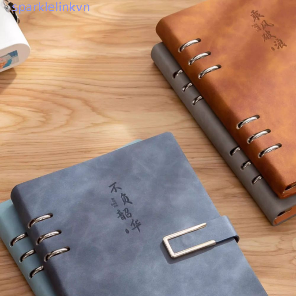SPAR Loose Leaf Notebook, Bao Da 100 Tờ A5 Notebook, Stuff 200 Trang Kẹp Kim Loại Có Thể Tháo Rời Bì
