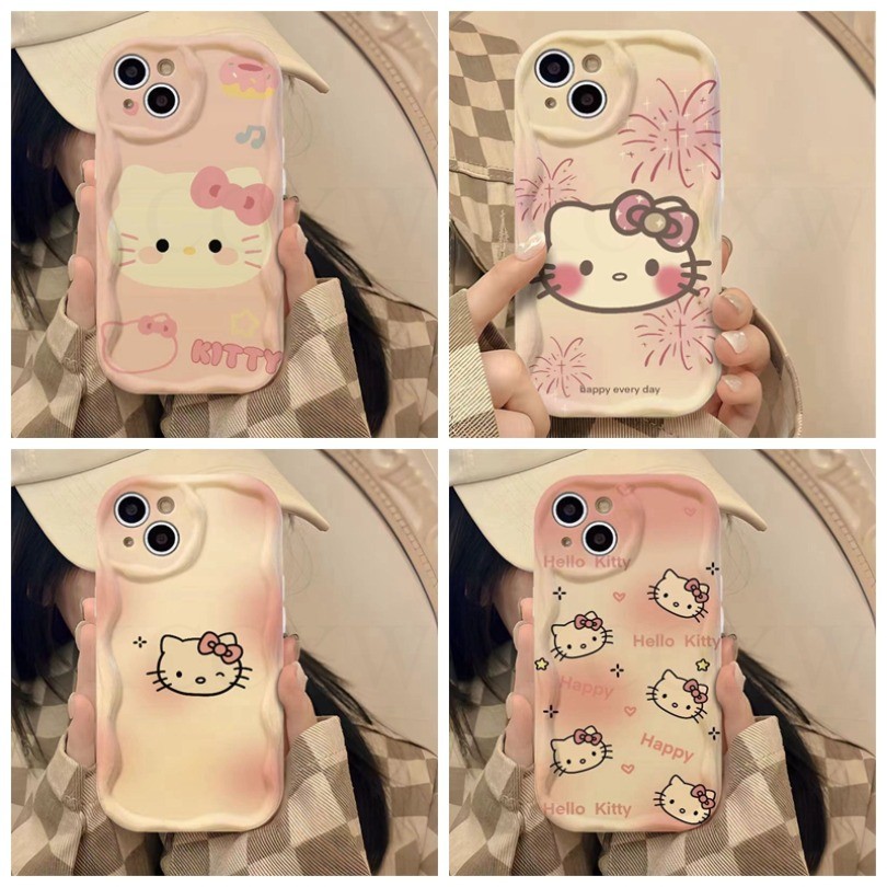 Ốp điện thoại hình bầu dục hello kitty màu hồng dễ thương cho OPPO A17 A17K A16 A16S A54S A16K A16E 