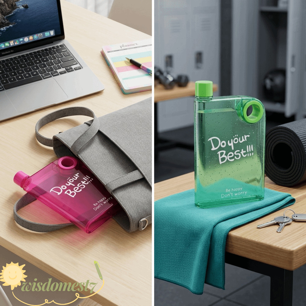 Bình Sáng Tạo WISSDOM, Cốc Uống Vuông 420Ml, Tiểu Thuyết Outlook Chống Rò Rỉ Mịn Nhẹ Tàu Nước Cắm Tr