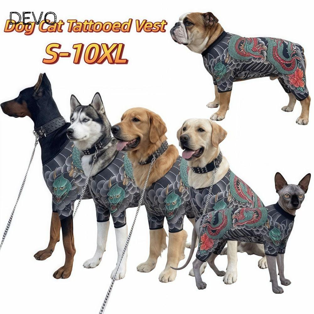 DEVO Pet Tattoo Jacket, Áo Vest hình mèo ngộ nghĩnh như thật, Sáng tạo mát mẻ Bốn mùa Quần áo thú cư