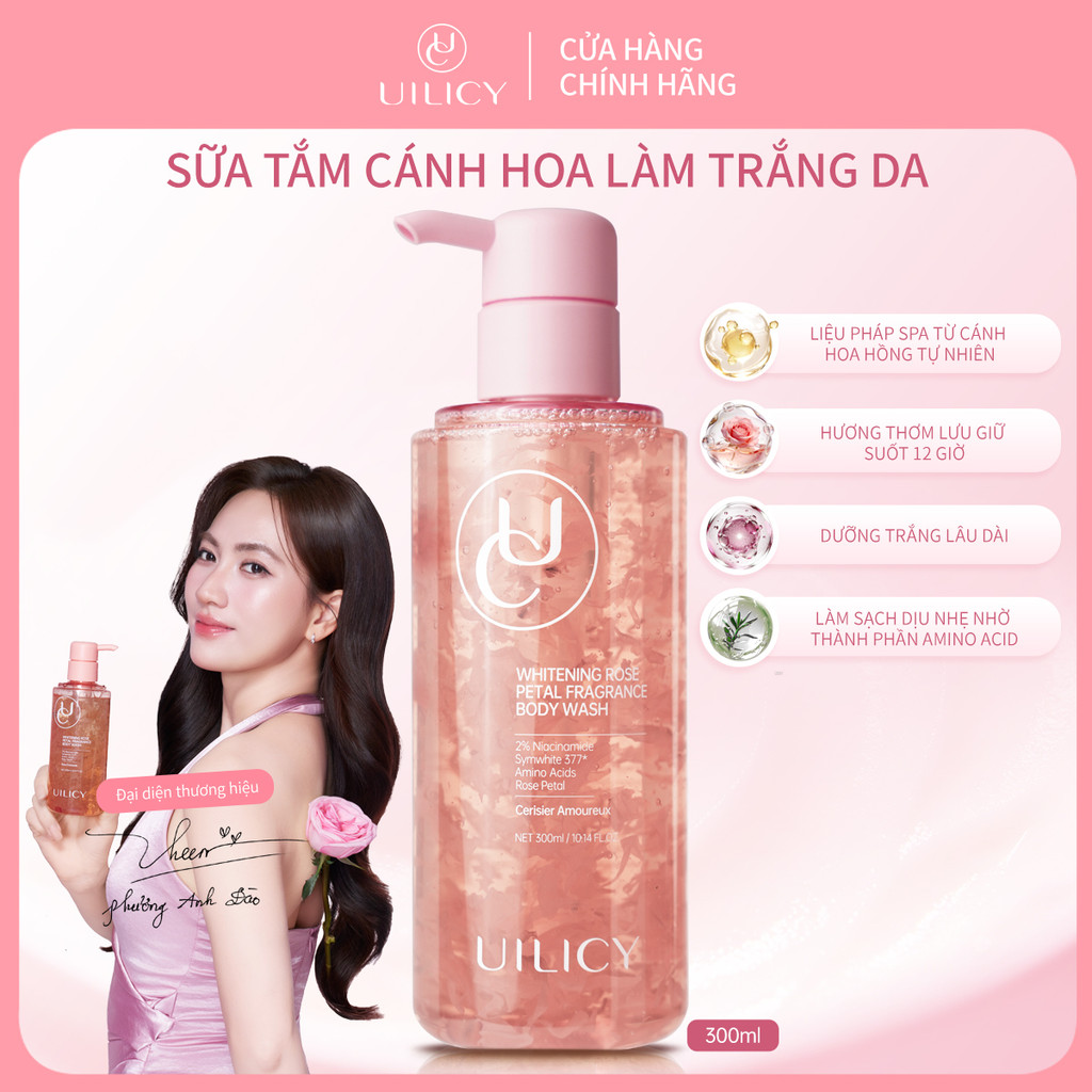 Sữa Tắm Cánh Hoa UILICY 300ml 2%Niacinamide Symwhite377 Dưỡng Trắng Da Liệu Pháp SPA Hương Cerisier 