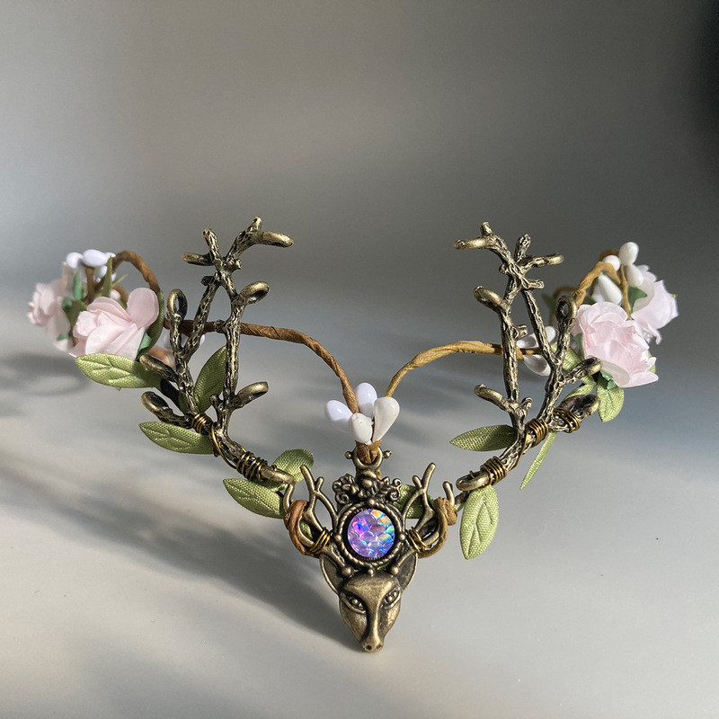 Mori Series Elf Crown Pink Berry Vine Xoắn Handmade Lông Mày Mặt Dây Chuyền Nhập Vai Phụ Kiện Tóc