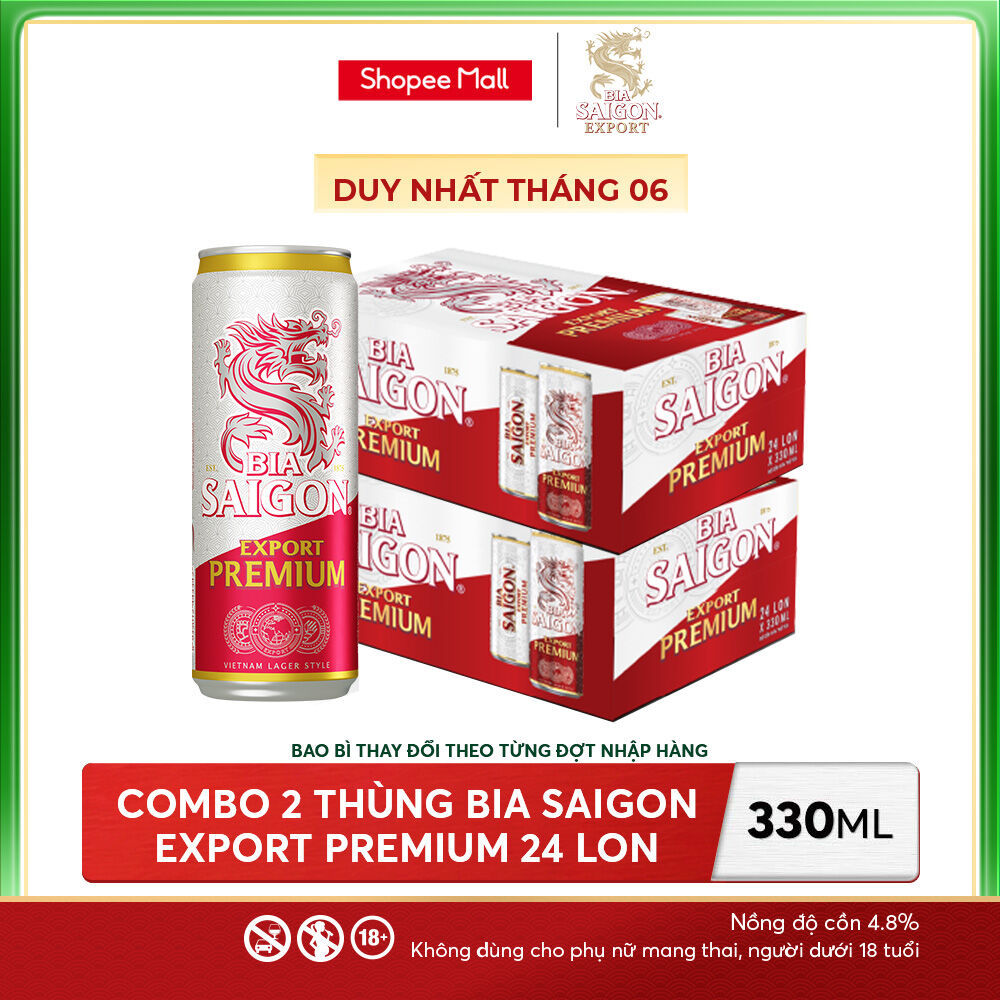 Nồng Độ Cồn 4.8% - Combo 2 Thùng 24 Lon Bia Sài Gòn Export Premium 330ml