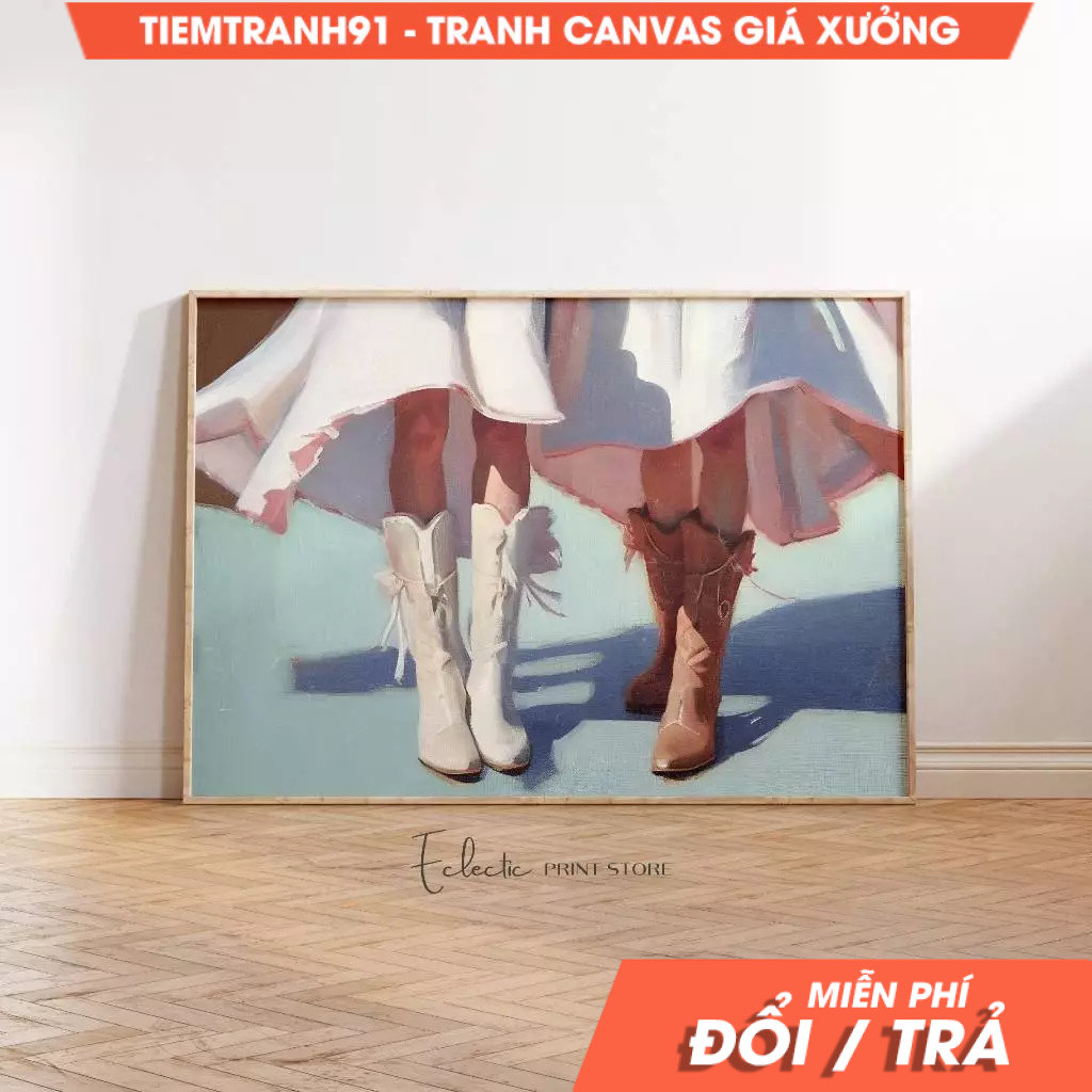 Tranh treo tường, Cowgirl Preppy Western Oil Painting Western Poster Cowboy Boots, tặng kèm đinh tre
