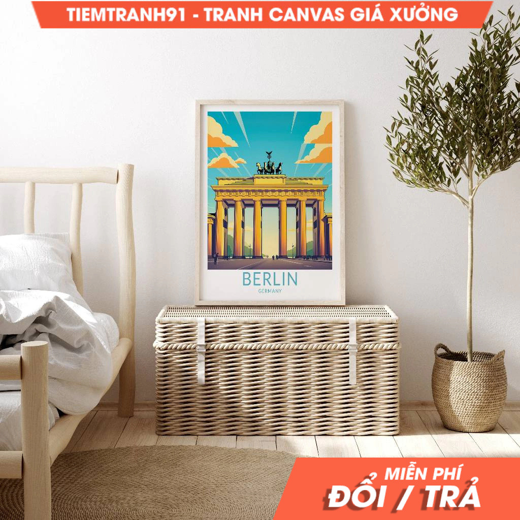 Tranh treo tường, Berlin Brandenburg Gate Germany Wall Art, Berlin Germany Travel Poster, tặng kèm đ
