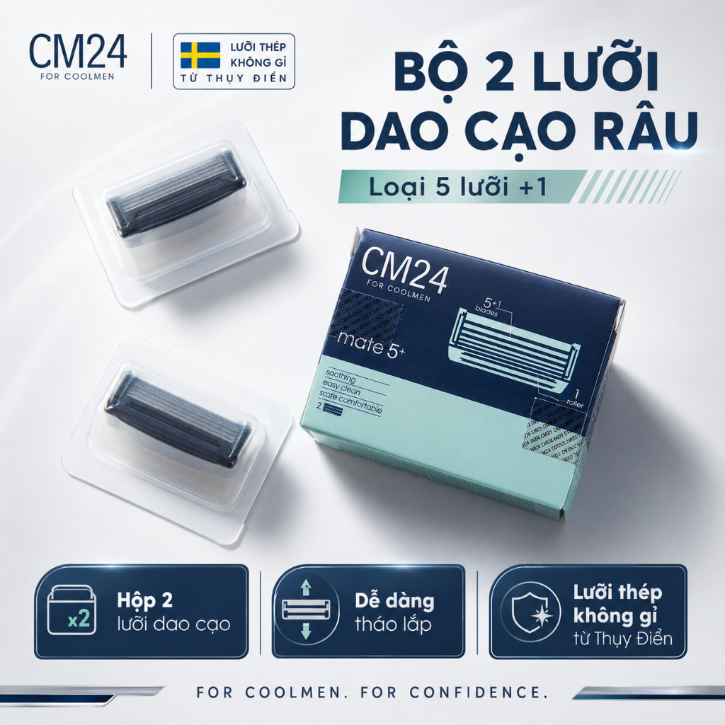 Combo Set Cạo Râu Và Bộ 02 Lưỡi Dao Loại 5 Lưỡi+1 Chất Lượng Cao Bền Bỉ Thương Hiệu CM24