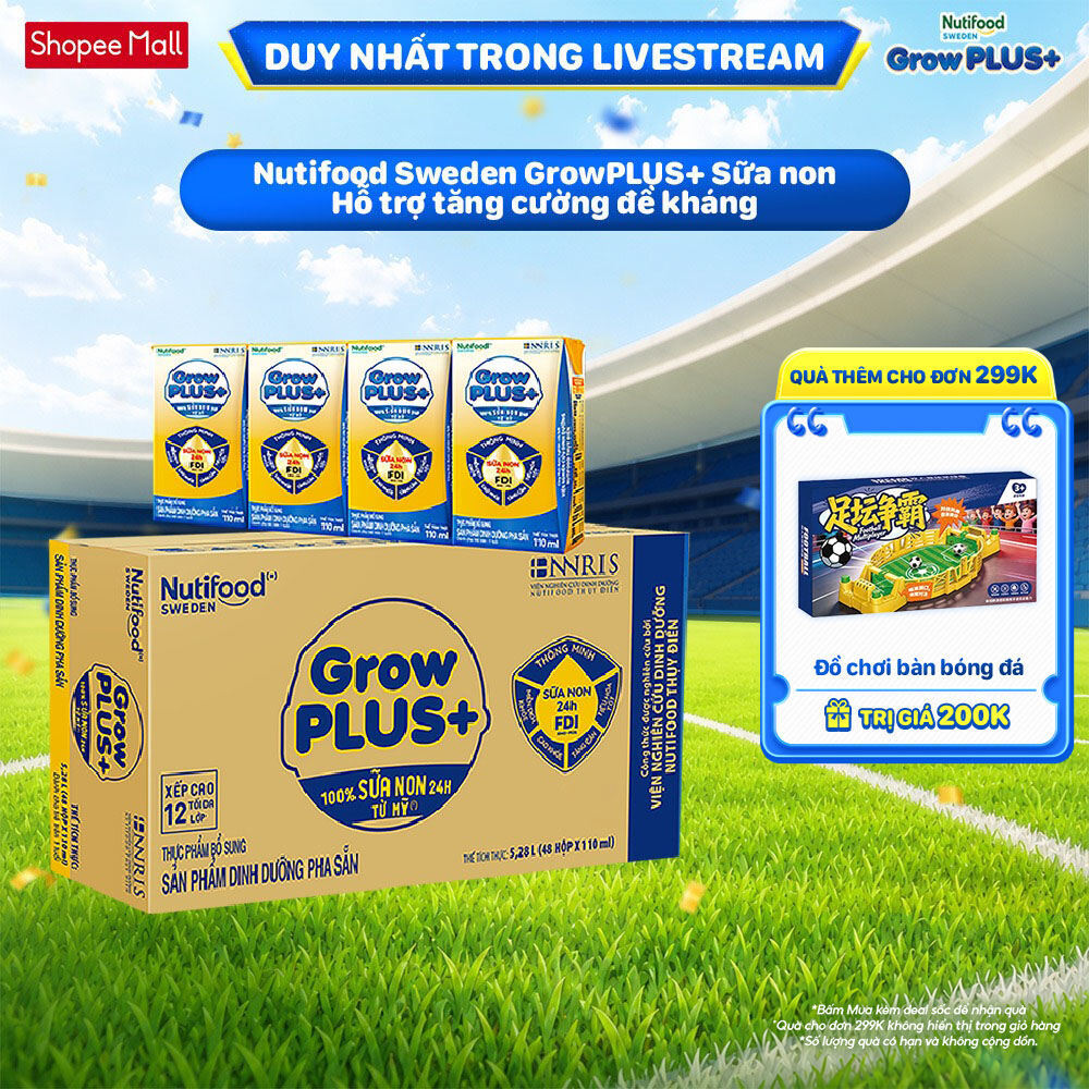 Thùng Sữa Bột Pha Sẵn GrowPLUS+ Sữa Non Tăng Đề Kháng 110ml - Trên 1 Tuổi - Tăng Cường Hệ Miễn Dịch,