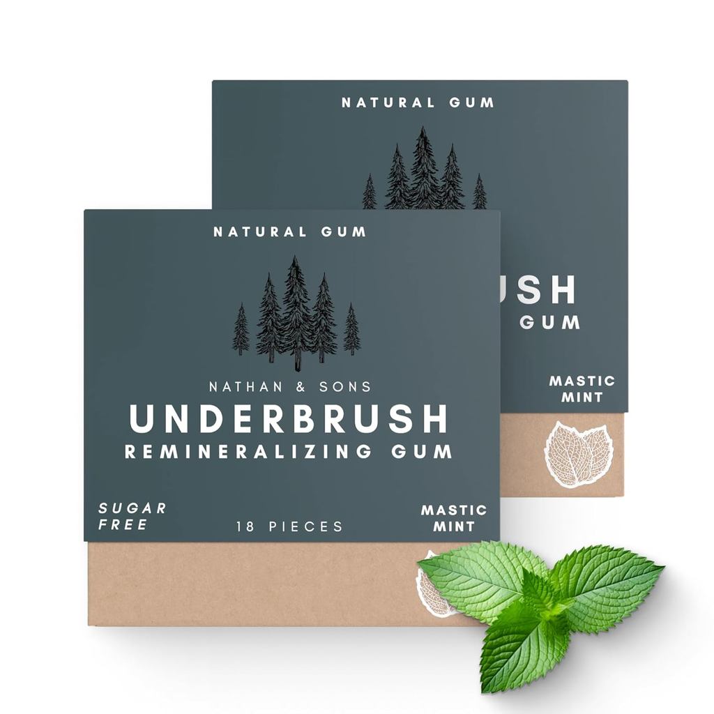 Underbrush Mastic Mint Remineralizing Kẹo cao su tự nhiên, Kẹo cao su Xylitol không đường với Hydrox