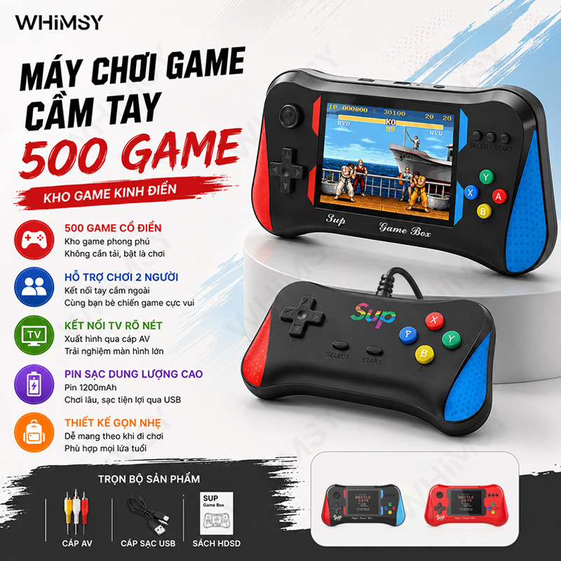 Máy Chơi Game Cầm Tay 500in1 Retro Có Tay Cầm Chơi Đôi Kết Nối TV AV Pin Sạc Mini Gaming Console