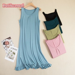 Phụ Nữ Ngọt ruffle tank Dress Modal Cotton Không Tay Váy Trơn Mùa Hè Loungewear Váy midi