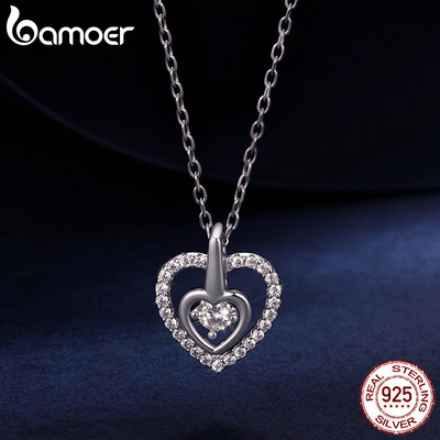 Vòng cổ Moissanite bạc Bamoer 925 Trái tim linh hoạt với chứng chỉ Trang sức dành cho nữ Quà tặng