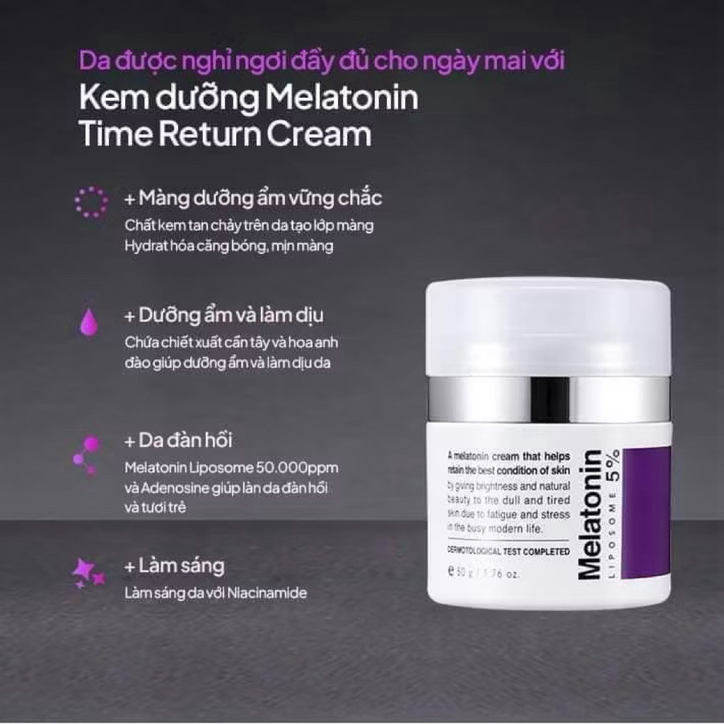 Kem dưỡng chống lão hóa MAXCLINIC Time Return Melatonin Cream mờ nám tànnhang hạn2028 HQ kem melaton