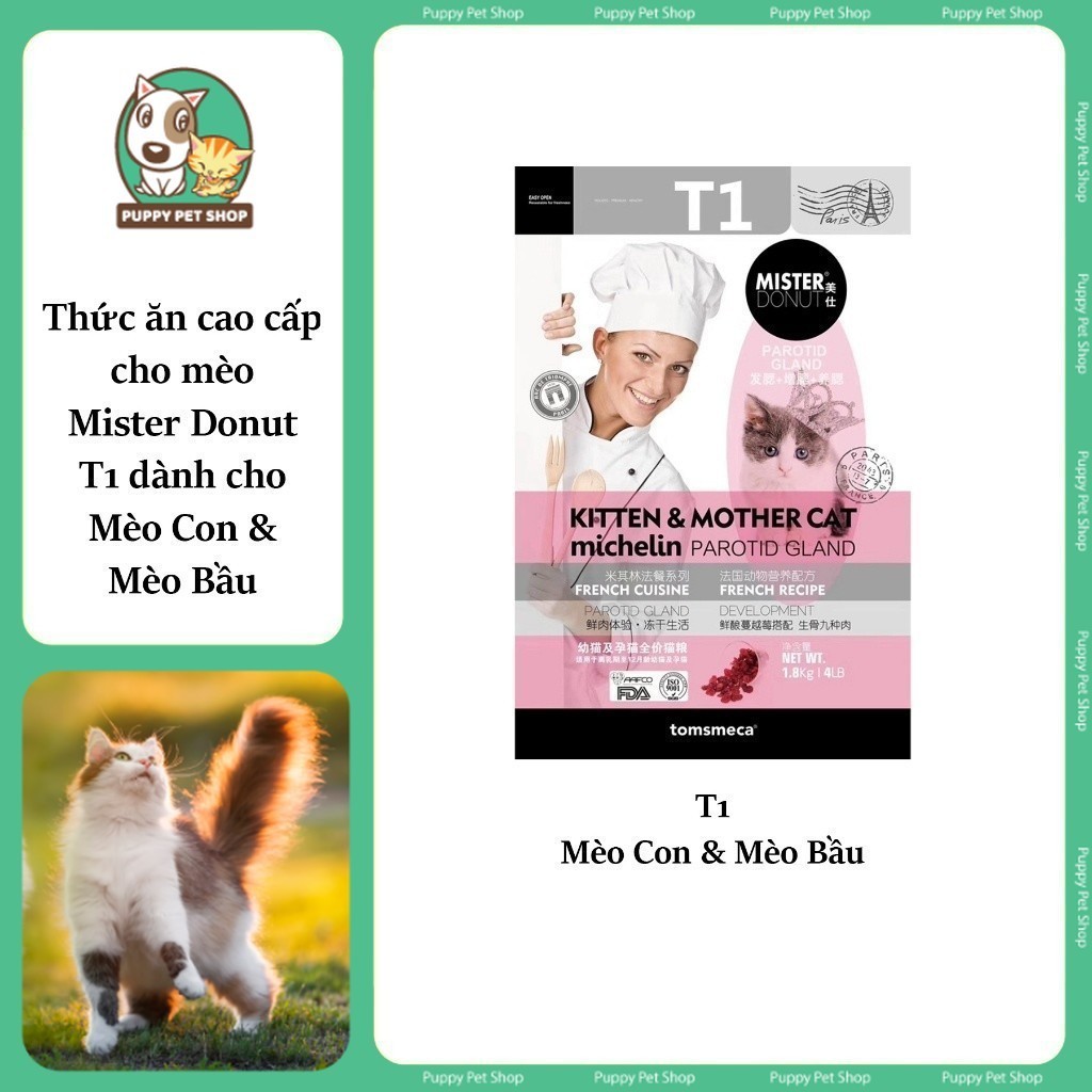 [Bao 9kg] Thức ăn cao cấp cho mèo Mister Donut T1 Kitten & Mother Cat - T2 Mèo Mọi Lứa Tuổi