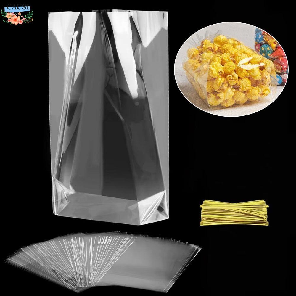 CAUSI Bao Bì Túi, 50 Túi Nhựa Cellophane, Có Dây Buộc Cellophane Đáy Phẳng Gusset Đáy Phẳng Gusset T