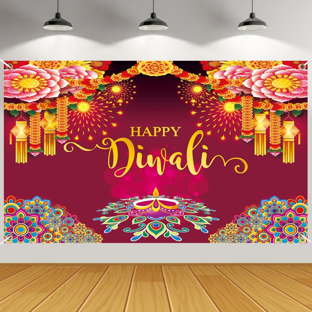 Trang trí biểu ngữ phông nền JULMELON Happy Diwali, Trang trí phông nền Diwali 59x35,5 Inch dành cho