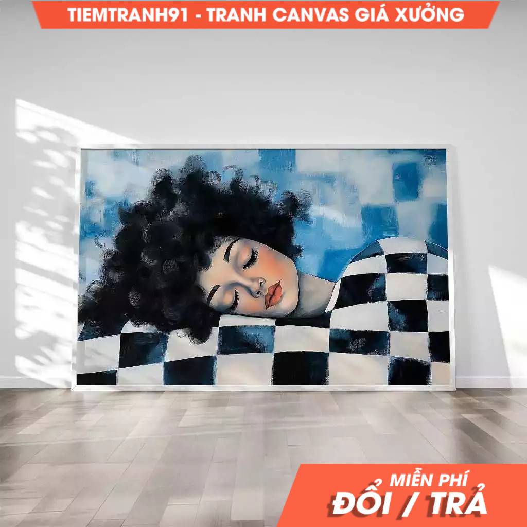Tranh treo tường, Geometrical People Large Wall Art Sleeping Woman Contemporary Artwork Modern Woman
