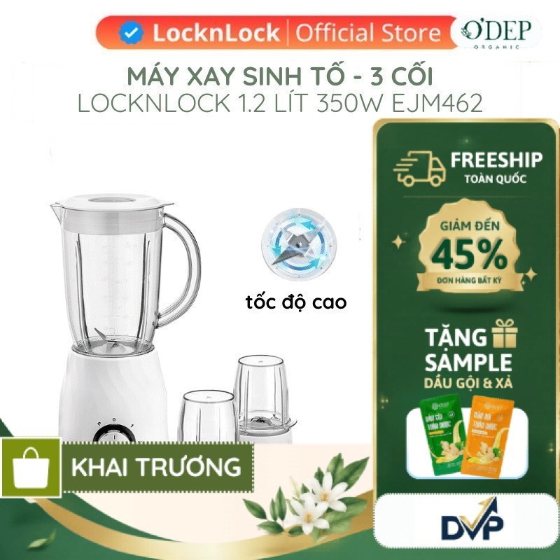 Máy xay sinh tố đa năng LocknLock 1.2L Chính hãng 3 cối 350W EJM462 có thể xay hạt khô, xay thịt - S