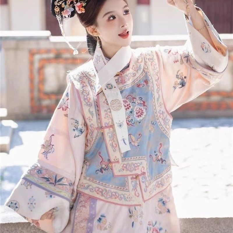 Hanfu Nhà Thanh In Hình Cổ Trang Phục Yanji Vest Công Chúa Trang Phục Lưới Nhà Thanh Cờ Trang Phục H