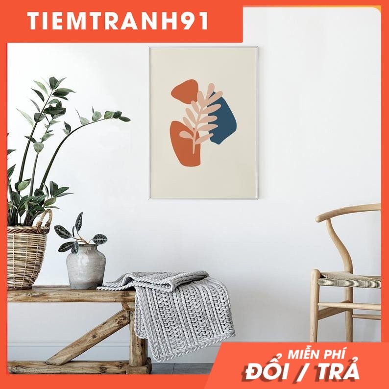 Tranh Canvas Cao Cấp | Tranh Bohemian Leaf Art Print, Neutral Colors Abstract Wall Decor, Printable 
