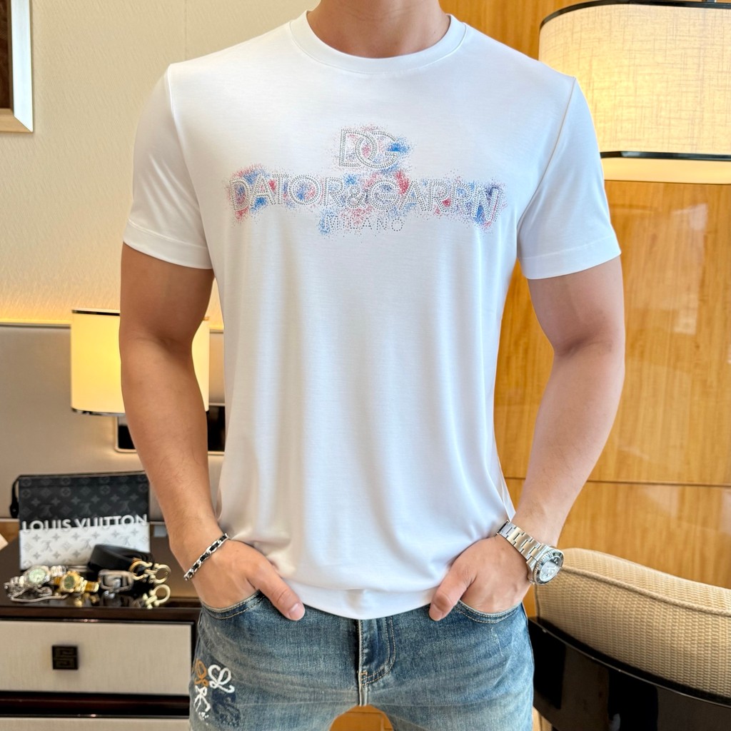 Dolce & Gabbana Dolce & Gabbana Dolce & Gabbana Áo thun ngắn tay mùa hè Kích thước lớn Phong cách cổ