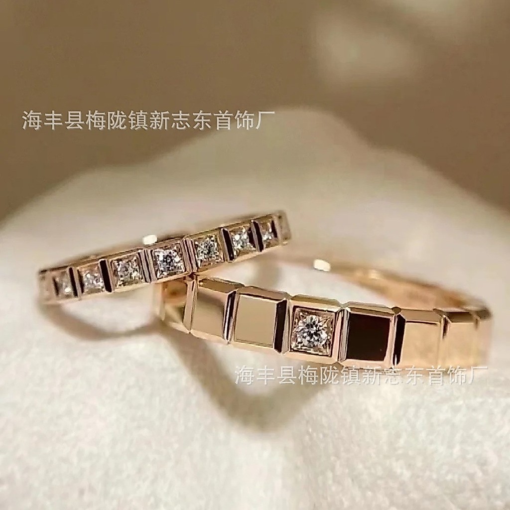 Fashionable finely carved small ice cube diamond ring, full diamond couple's ring, stackable index f