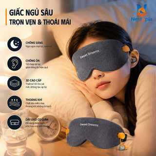 Bịt Mắt Ngủ 3D Cao Cấp,Tích Hợp Bịt Tai Chống Ồn & Mặt Nạ Ngủ,Dày Hơn Chắn Sáng,ôm Sát Mắt,Thoải Mái Thoáng Khí