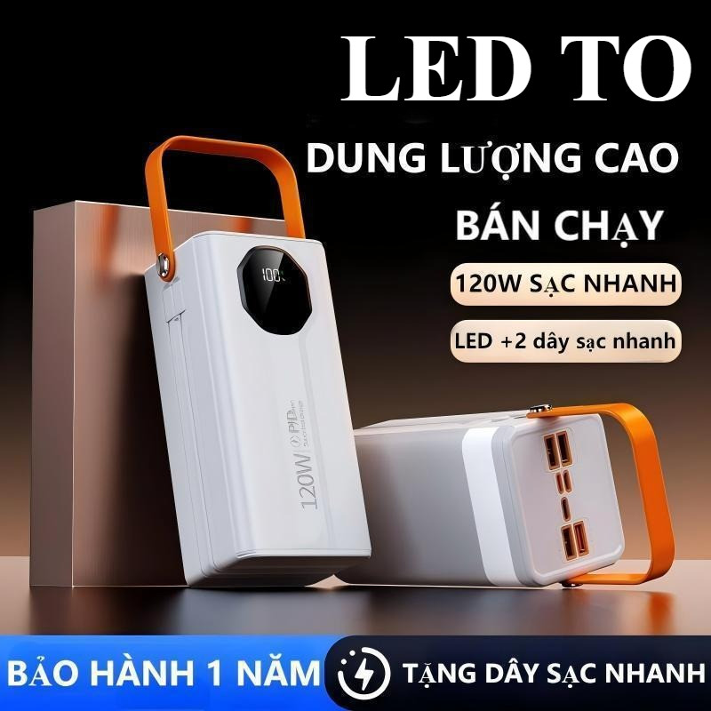 (LED TO) sạc dự phòng pin 50000mAh 80000mAh sạc nhanh pin 120W dung lượng lớn có sẵn nhiều dây sạc