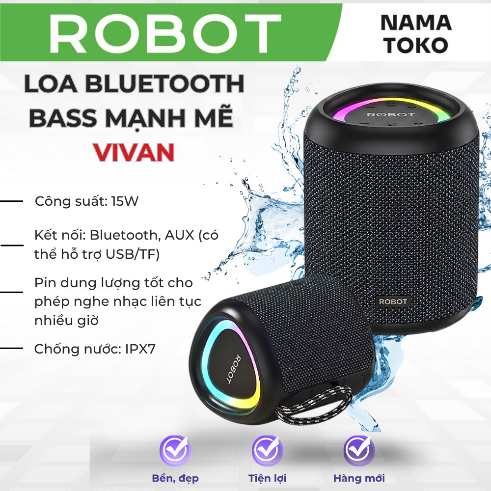 Loa Bluetooth bass mạnh mẽ 15W ROBOT RB120S Đen