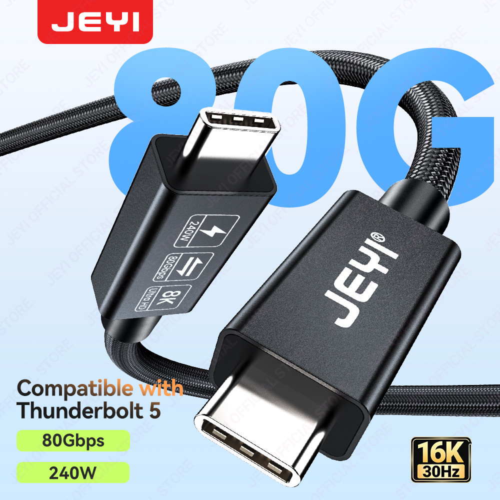 Cáp bện Nylon JEYI 80Gbps TB 5, băng thông 120Gbps để sạc nhanh 16K Dual 8K, PD 240W