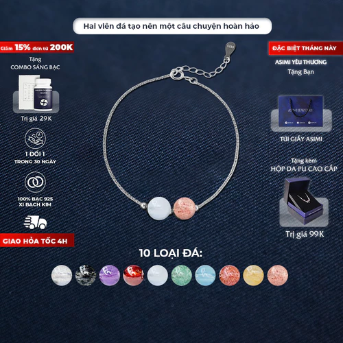 Lắc tay bạc Ý Đôi Đá Năng Lượng Duo Gem Soul LT55
