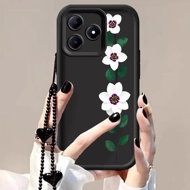 Dành cho Realme C63 4G / C67 4G / C75 / C65 5G / C65 4G Bao cành hoa hấp dẫn có dây buộc màu đen Vỏ 