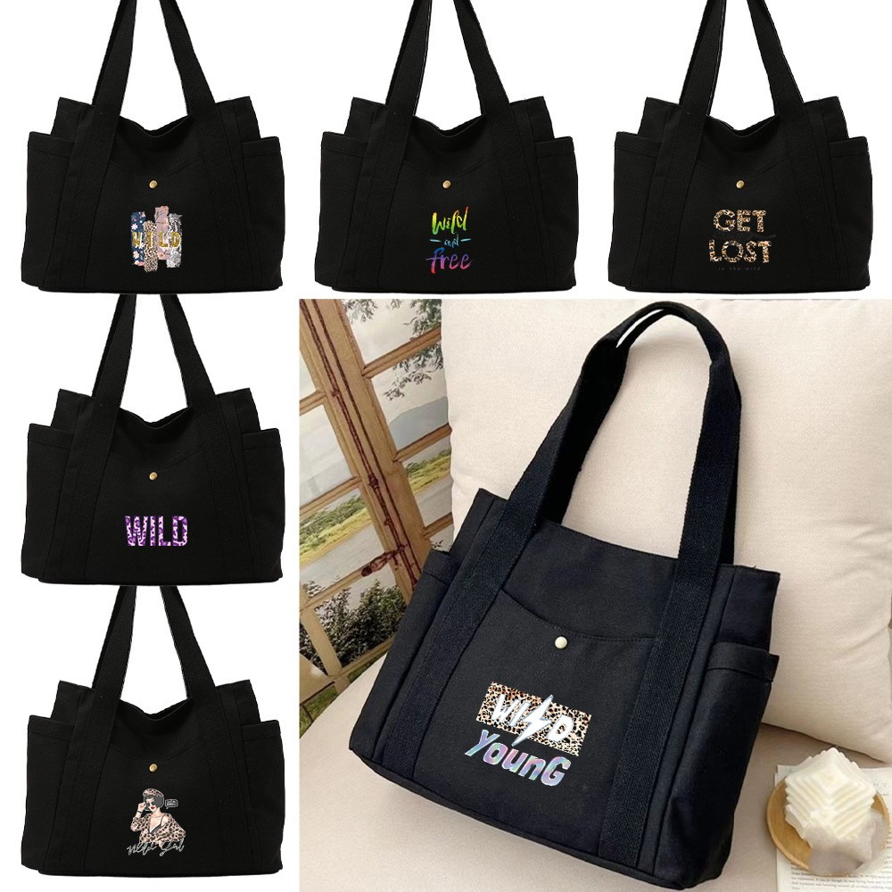 Black zipper bag student bag handbag zipper bag Valentine luggage shopping bag forest pattern set ho