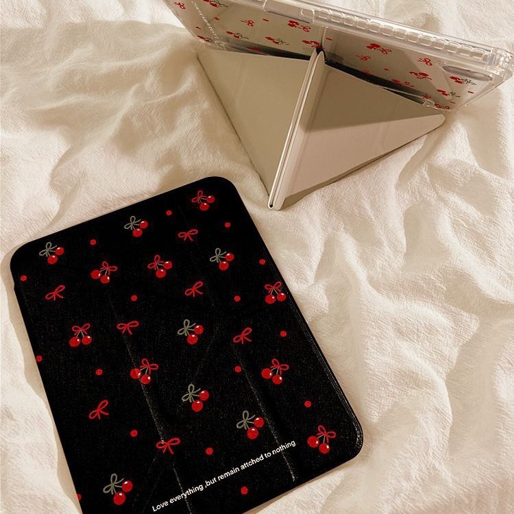 Ins Dark Series Polka Dot Red Cherry ipad11 Vỏ bảo vệ air7 / 6 Khe cắm bút ipad10 Vỏ máy tính bảng