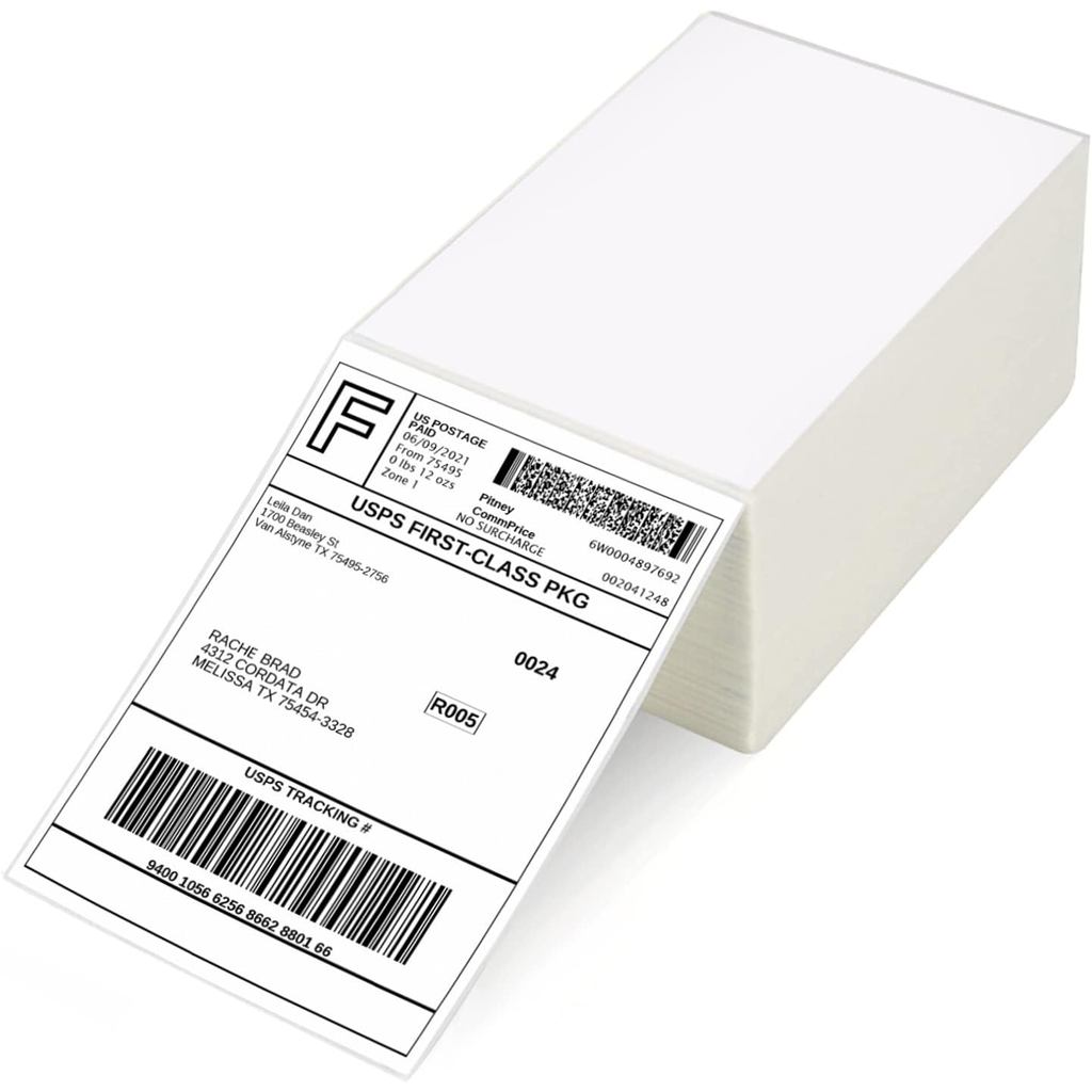 Nhãn vận chuyển nhiệt trực tiếp MPRT 4x6 - Gói 500 quạt, đục lỗ - Tương thích với máy in Zebra, Roll
