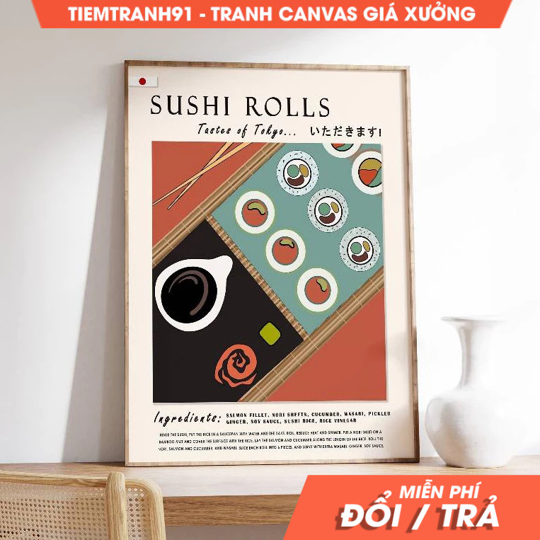 Tranh treo tường, Japanese Sushi Food Poster, Art Poster, Kitchen Poster, Japan Food Art, Retro, tặn