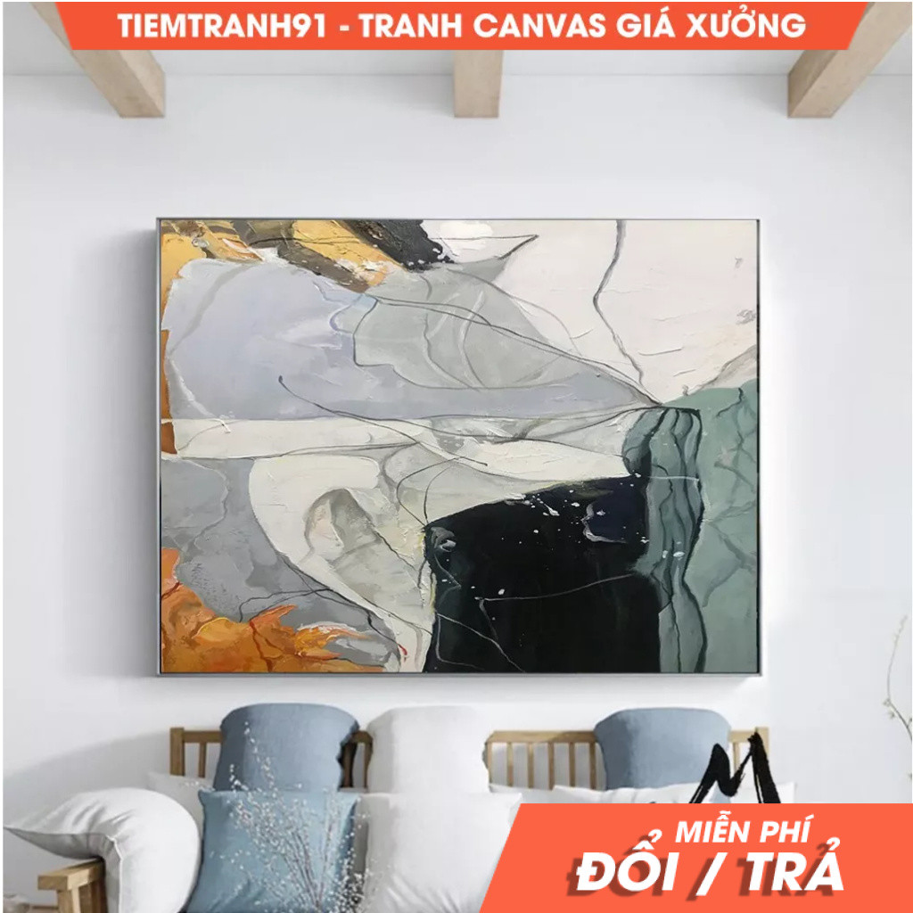 Tranh treo tường, Large Abstract Painting,Original Green Painting Gray Painting, Minimalist Abstract