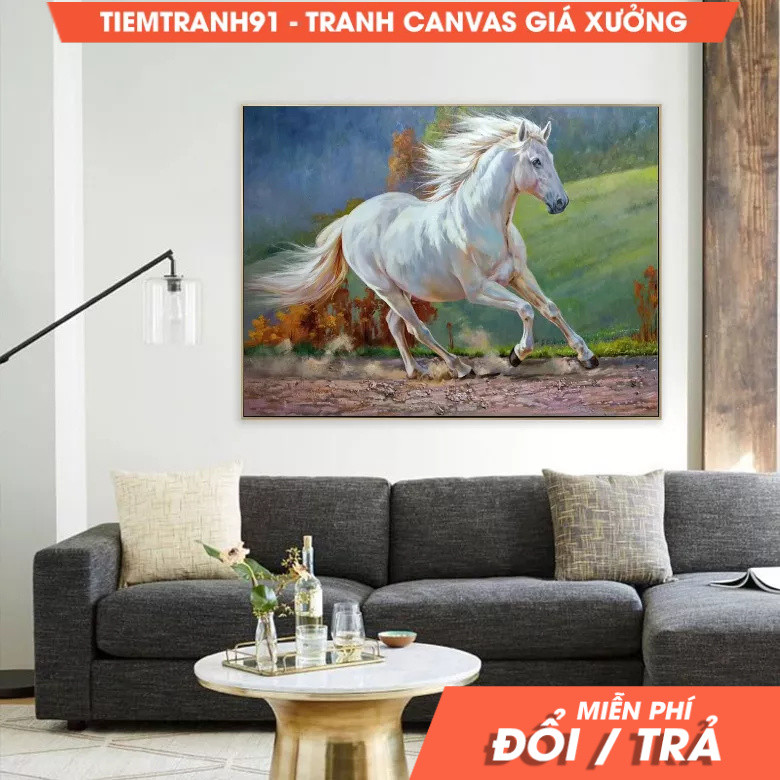 Tranh treo tường, White Horse Painting Large Canvas Art Horse Decor Horse Oil Painting Large Oil Pai