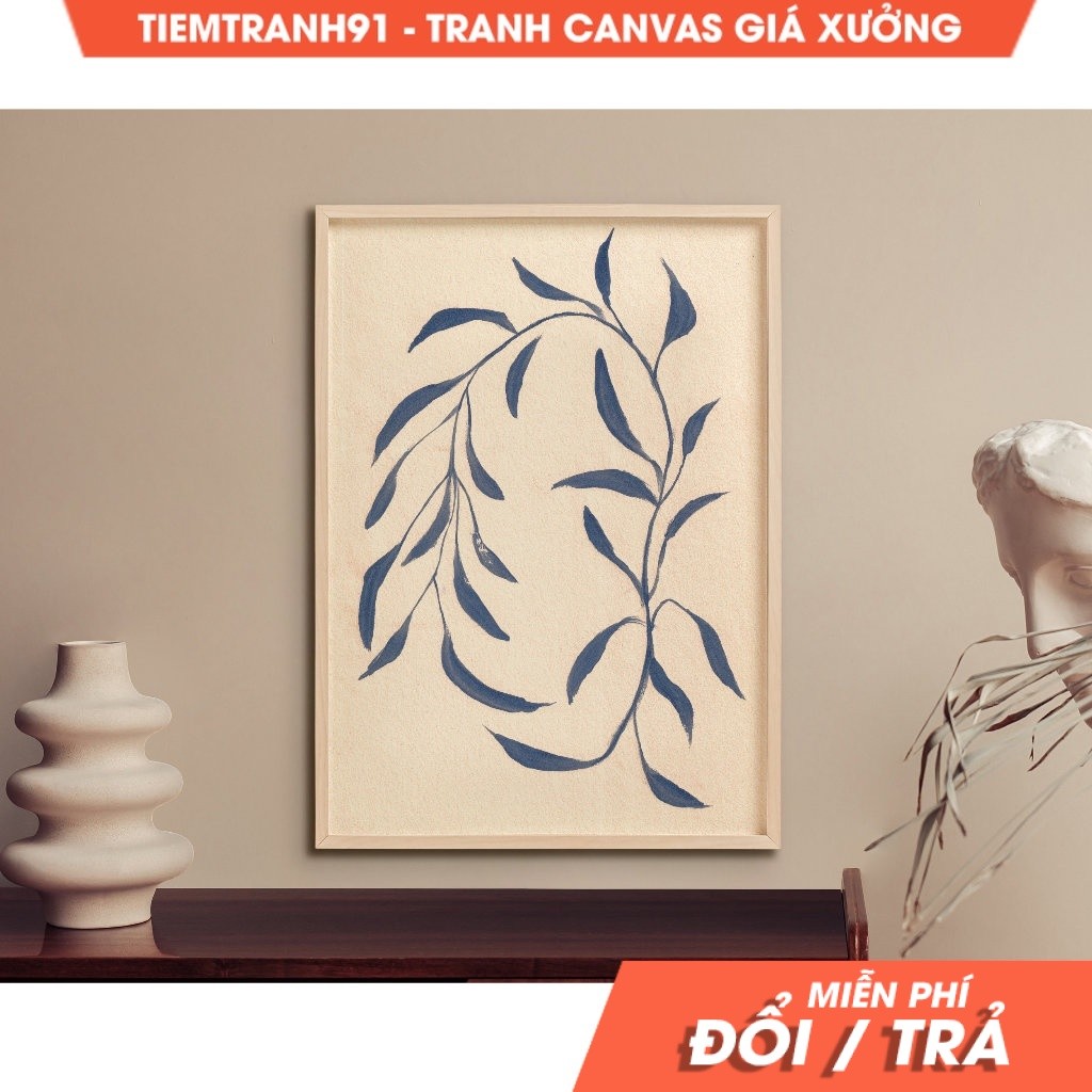 Tranh treo tường, Navy Blue Leaves Wall Art, Artful Botanical Art, Artful Floral Print, Artful art, 