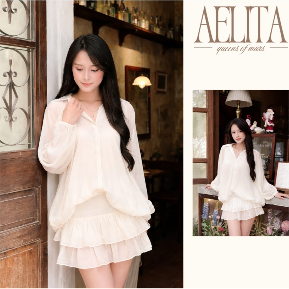 Set áo voan be và chân váy tầng ngắn tiểu thư, nhẹ nhàng, nàng thơ AELITA - TR05