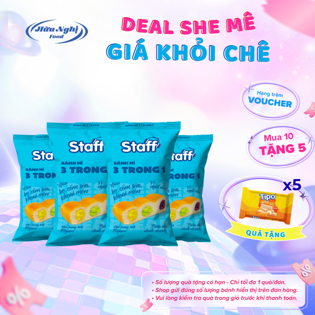 Combo 5 Staff Hữu Nghị Food Bánh Mì 3 Trong 1 KL 90g Thơm Ngon Bổ Dưỡng Lan Food Store