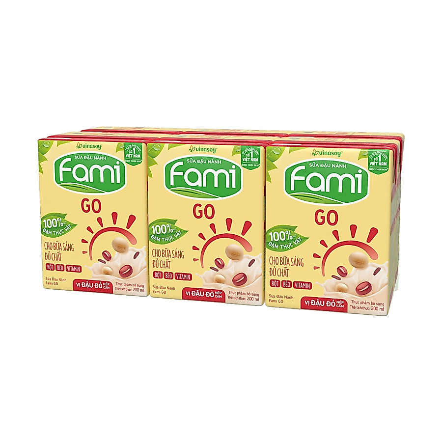 Lốc 6 sữa đậu nành Fami nguyên chất sữa dừa/ Go đậu đỏ nếp cẩm/ Đường đen 200ml