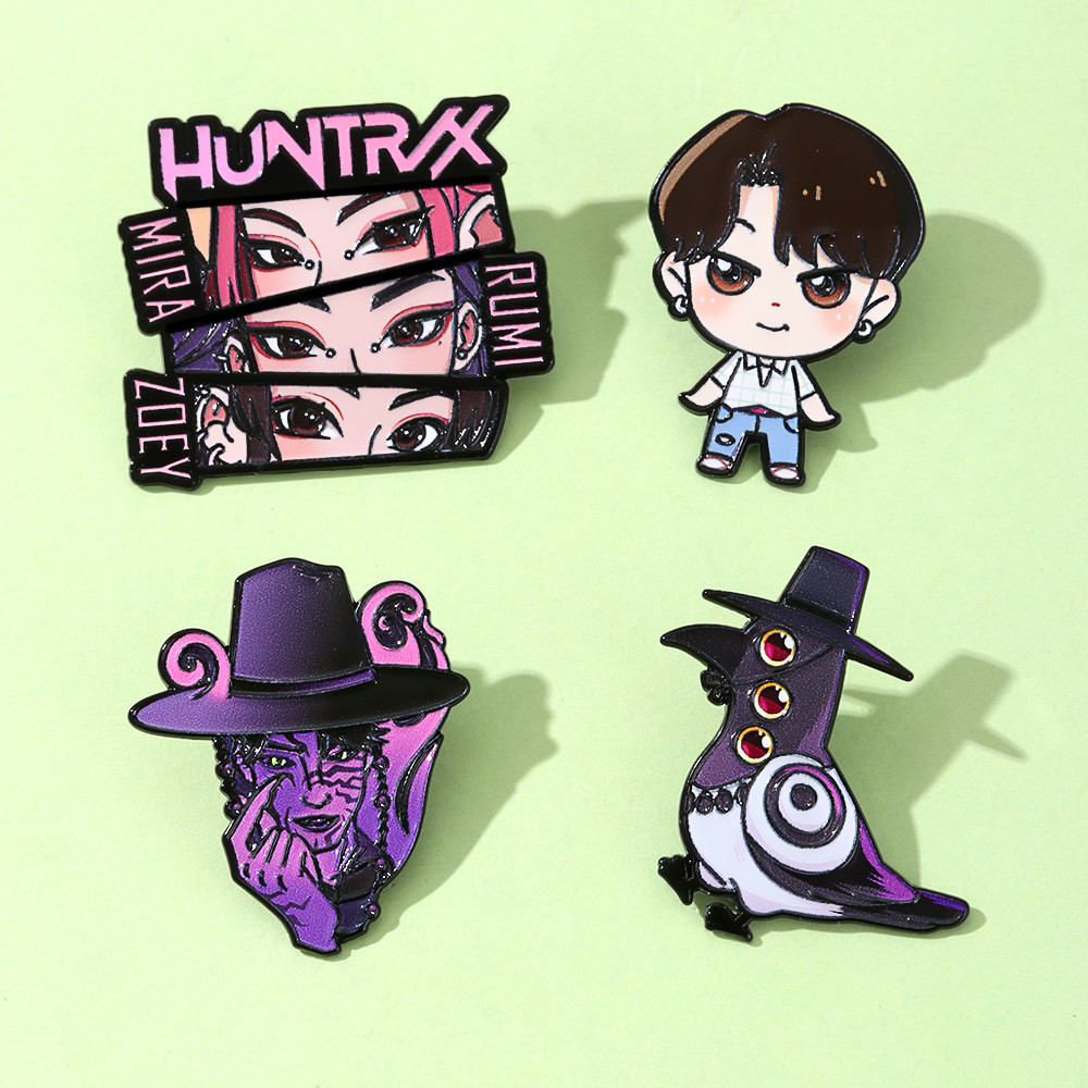 4 Cái / bộ K-POP Witch Hunter Team Hoạt Hình Kim Loại Trâm Men Pin Huy Hiệu Cho Ba Lô Túi