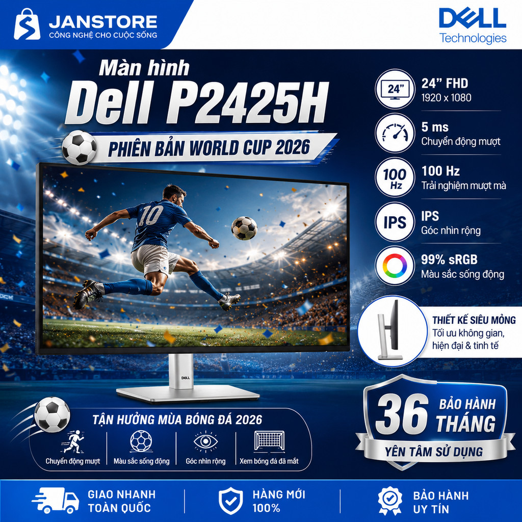 Màn hình LCD Dell 23.8" P2425H (1920 x 1080/IPS/100Hz/5ms GtG) - Bảo hành 36 tháng